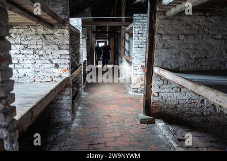 Hébergement pour les internés, y compris des aires de couchage et des toilettes dans les camps de concentration d'Auschwitz et de Birkenau, Pologne Banque D'Images