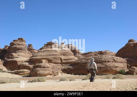 Formations rocheuses altérées à Alula dans le désert arabe Banque D'Images