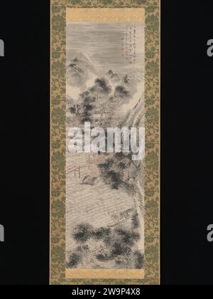 Tempête de pluie sur un village de rivière 2015 par Tanomura Chikuden Banque D'Images