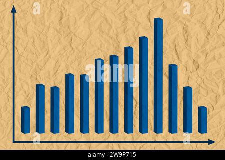 Graphique avec rapport de diminution. Diagramme avec progression de récession et de faillite. Affaires et finance. texture de papier froissée Banque D'Images