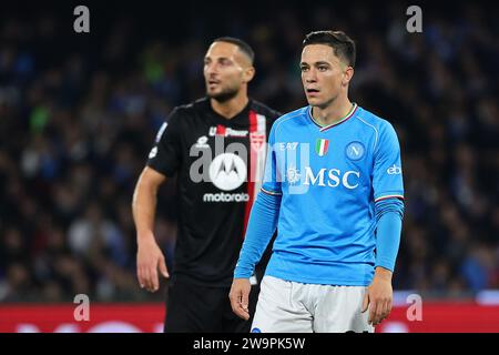 Naples, Italie. 29 décembre 2023. Giacomo Raspadori de SSC Napoli lors du match de football Serie A entre SSC Napoli et AC Monza au stade Diego Armando Maradona à Naples (Italie), le 29 décembre 2023. Crédit : Insidefoto di andrea staccioli/Alamy Live News Banque D'Images