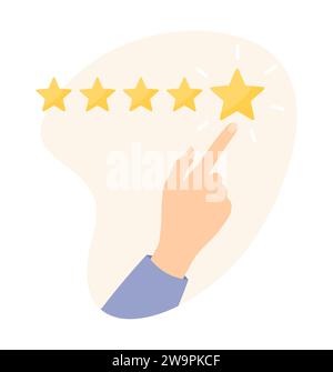 Main donnant cinq étoiles évaluation isolé sur fond blanc. Illustration vectorielle plate Illustration de Vecteur