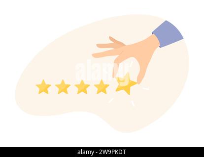 Main donnant cinq étoiles évaluation isolé sur fond blanc. Illustration vectorielle plate Illustration de Vecteur