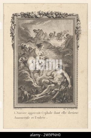 Vignette (Tome I.er, page 164, lib. II, FAB. 15), représentant céphalus et aurores, tiré de 'les Métamorphoses d'Ovide en Latin et en Francois de la traduction de M. l'Abbe Banier de l'Académie Royale des inscriptions et belles-lettres. Avec des explications historiques. A Paris chez Despilly rue saint Jacques a la croix d'Or. MDCCLXVII. Avec approbation et Privilege du Roi' 1917 de Francois Boucher Banque D'Images