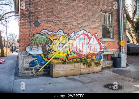 Graffiti de palmiers au centre-ville de Montréal, Québec, Canada Banque D'Images