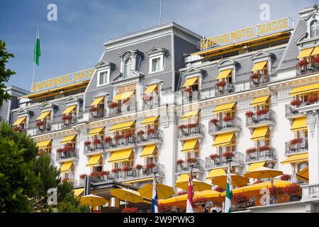 Façade du Grand Hotel Suisse, bâtiment, hôtel, façade, hôtel de luxe, voyage, vacances, Montreux, Vaud, Suisse Banque D'Images