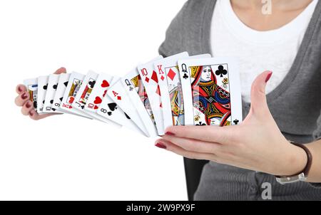 Mélanger et ramasser les cartes à jouer Banque D'Images