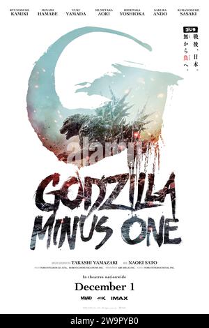 Godzilla Minus One (2024) réalisé par Takashi Yamazaki et mettant en vedette Minami Hamabe, Ryunosuke Kamiki et Sakura Ando. Le Japon d'après-guerre est à son point le plus bas lorsqu'une nouvelle crise émerge sous la forme d'un monstre géant, baptisé dans la puissance horrible de la bombe atomique. Affiche US une feuille ***USAGE ÉDITORIAL SEULEMENT***. Crédit : BFA / Toho Company Banque D'Images