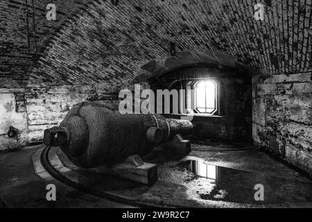 Tunnels souterrains de fort Charlotte sur l'île George, partie des anciennes défenses britanniques de la ville de Halifax, Nouvelle-Écosse, Canada. Banque D'Images