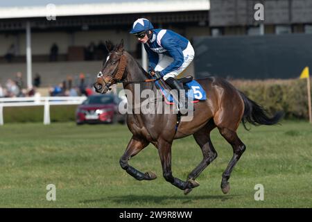 Photos du cheval de course 'Birds of Prey', monté par Harry Cobden, entraîné par Paul Nicholls, à l'hippodrome de Wincanton, le 21 mars 2022 Banque D'Images