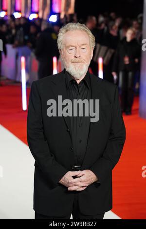 Photo du dossier datée du 16/11/23 du réalisateur et producteur Ridley Scott qui a été fait Chevalier Grand-Croix de l'ordre de l'Empire britannique dans la liste des honneurs du nouvel an, pour services rendus à l'industrie cinématographique britannique. Date de parution : Vendredi 29 décembre 2023. Banque D'Images