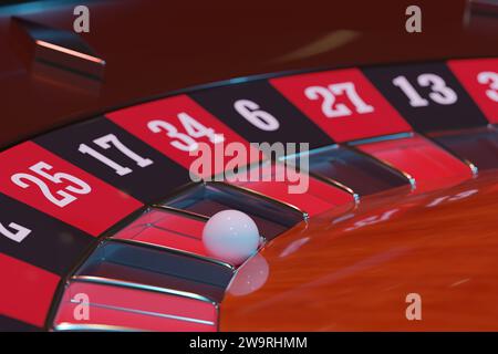 Gros plan d'une roue de roulette de casino. Mise au point sélective. illustration 3d. Banque D'Images