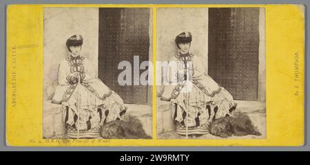 Portrait d'Alexandra van Denmark, Princesse de Galles avec son chien sur Abergeldie Castle, Stephen Thompson, c. 1865 - c. 1870 Stereography Scotland paper. support photographique. Carton albumen print personnes historiques - BB - femme. Chien Schotland. Mais Castle Banque D'Images