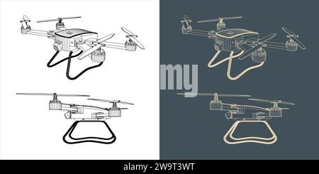 Plan filaire de drone vectoriel ou de ligne quadcopter Illustration de Vecteur