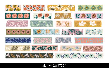 Washi bandes fleurs vecteur collection d'art isolé Illustration de Vecteur