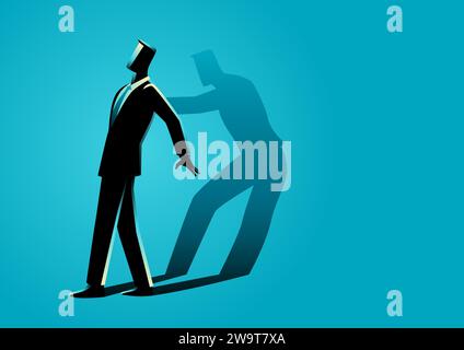 Illustration vectorielle d'un homme d'affaires poussé par sa propre ombre, concept de motivation personnelle Illustration de Vecteur
