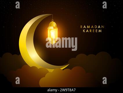 Croissant d'or lune et lanterne pour carte de voeux islamique, illustration vectorielle de fond de Ramadan Illustration de Vecteur