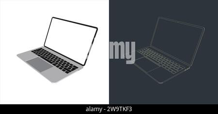 Vector Modern Laptop sans cadre avec écran blanc isolé sur fond transparent dessin au trait pour maquette et papier peint Illustration de Vecteur