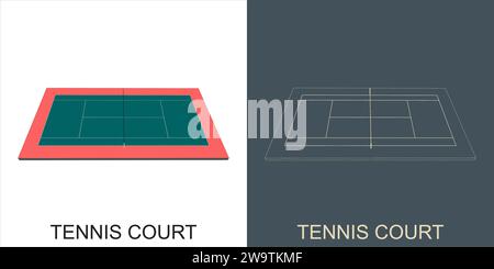 Vector tennis court moderne modèle de ligne minimaliste Wireframe Illustration de Vecteur