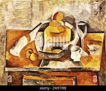 Nature morte avec brioche, 1909 (peinture) de l'artiste Picasso, Pablo (1881-1973) / Espagnol. Illustration de Vecteur