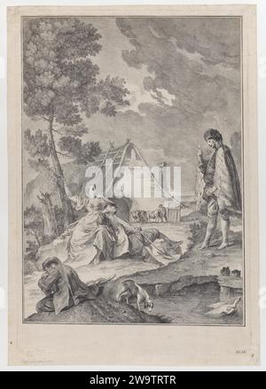 Planche XLIX : scène pastorale avec des paysans faisant la sieste, l'un reposant sur une femme sous un arbre, un soldat s'approche à droite ; de 'Studi di pittura gia dissegnati da Giambatista Piazzetta' d'après Giovanni Battista Piazzetta 1983 par Giovanni Battista Piazzetta Banque D'Images