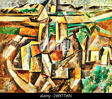 Le moulin à huile, 1909 (peinture) de l'artiste Picasso, Pablo (1881-1973) / Espagnol. Illustration de Vecteur