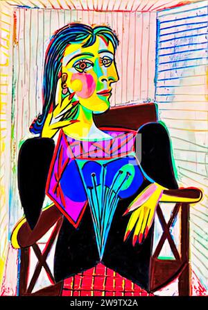 Portrait de Dora Maar, 1937 (peinture) par l'artiste Picasso, Pablo (1881-1973) Espagnol. Illustration de Vecteur