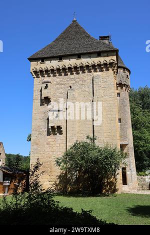 Manoir de la salle (15e siècle) à Saint-Léon-sur-Vézère. Composé d'un manoir et d'un donjon carré avec une tour d'angle, le Manoir de la salle est situé Banque D'Images