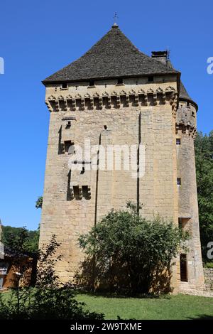 Manoir de la salle (15e siècle) à Saint-Léon-sur-Vézère. Composé d'un manoir et d'un donjon carré avec une tour d'angle, le Manoir de la salle est situé Banque D'Images