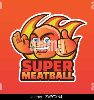 Smile Spicy Meatball Mascot logo Design Illustration de Vecteur