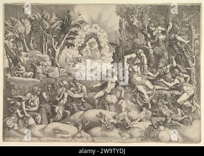 La mort de Procris ; céphalus pleurnig la mort de Procris sur la droite entouré de Cupidon et deuil satyrs et nymphes, la déesse de l'aube dans son char dans le fond 1951 par Giorgio Ghisi Banque D'Images