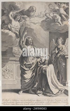 Sainte Thérèse priant aux côtés du Christ, qui pointe vers le haut vers Dieu le Père et le Saint-Esprit 1953 par Gilles Rousselet Banque D'Images