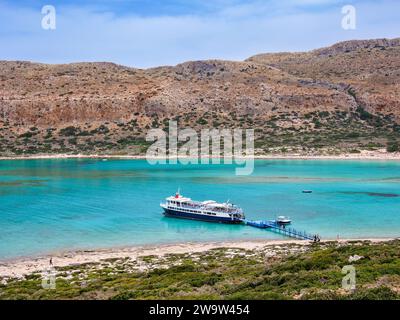 Lagune de Balos vue du cap Tigani, péninsule de Gramvousa, région de la Canée, Crète, Grèce Banque D'Images