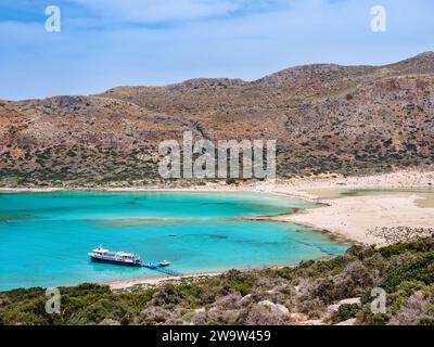 Lagune de Balos vue du cap Tigani, péninsule de Gramvousa, région de la Canée, Crète, Grèce Banque D'Images