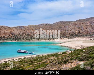 Lagune de Balos vue du cap Tigani, péninsule de Gramvousa, région de la Canée, Crète, Grèce Banque D'Images