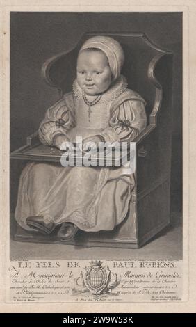 Portrait d'un des enfants de Cornelis de vos (probablement), assis dans une chaise bébé 1951 par Denis Charles Buldet Banque D'Images