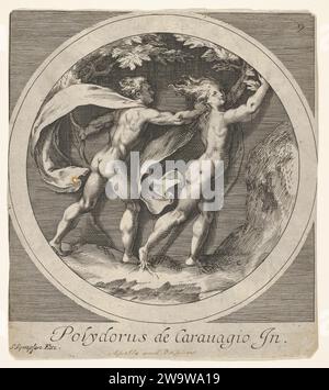 Apollon poursuivant Daphné, dont les orteils prennent la forme de racines d'arbres, une composition ronde, copie inversée d'après une série de gravures de Cherubino Alberti de scènes mythologiques d'après Polidoro da Caravaggio 2012 par Anonymous Banque D'Images