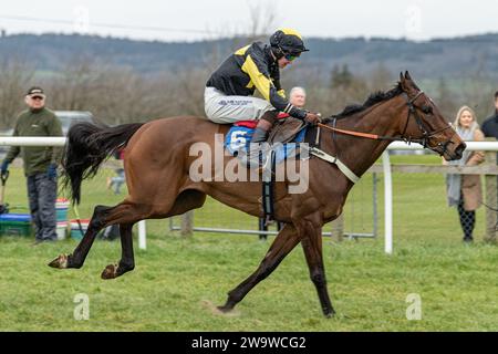 Talkaboutit, monté par Brendan Powell et entraîné par Colin Tizzard, remporte la haie du handicap à Wincanton, le 10 mars 2022 Banque D'Images