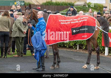 Talkaboutit, monté par Brendan Powell et entraîné par Colin Tizzard, remporte la haie du handicap à Wincanton, le 10 mars 2022 Banque D'Images