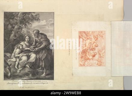 Feuille d'Aedes Walpolianae montée avec une estampe et un dessin : (a) : la Vierge et Joseph avec le Jeune Jésus ; (b) : ACIS et Galatea 1925 par Johann Jakob Frey l'ancien Banque D'Images