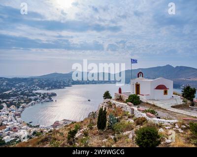 Église du Prophète Elias sur la ville d'Agia Marina, île de Leros, Dodécanèse, Grèce Banque D'Images