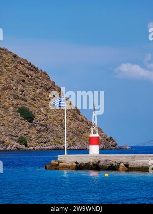 Port à Skala, île de Patmos, Dodécanèse, Grèce Banque D'Images