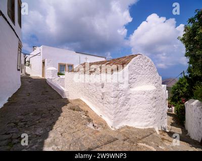 Église à Patmos Chora, île de Patmos, Dodécanèse, Grèce Banque D'Images