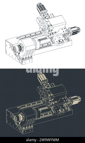 Illustration vectorielle stylisée de modèles isométriques de tour CNC Illustration de Vecteur