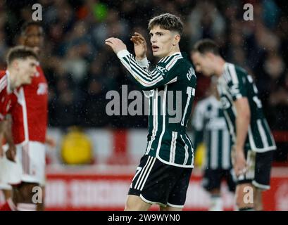 Alejandro Garnacho de Manchester United réagit lors du match de Premier League au City Ground, Nottingham. Date de la photo : Samedi 30 décembre 2023. Banque D'Images