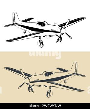 Illustration vectorielle stylisée d'un chasseur monoplace à longue portée et d'un chasseur-bombardier utilisé pendant la Seconde Guerre mondiale Illustration de Vecteur