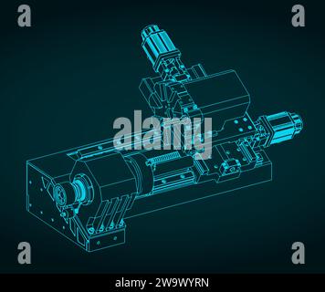 Illustration vectorielle stylisée du plan isométrique de la machine de tour CNC Illustration de Vecteur