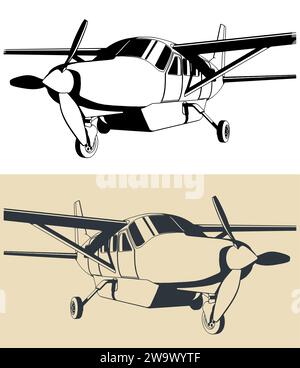 Illustrations vectorielles stylisées d'un avion à turbopropulseur monomoteur léger en gros plan Illustration de Vecteur