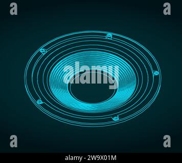 Illustration vectorielle stylisée du plan d'un haut-parleur subwoofer puissant Illustration de Vecteur