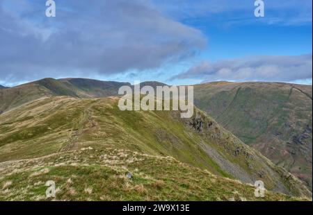 Great Rigg, Fairfield et Dove Crag vus de Heron Pike, près d'Ambleside, Lake District, Cumbria Banque D'Images